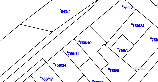 Parcela st. 758/10 v KÚ Radslavice u Přerova, Katastrální mapa