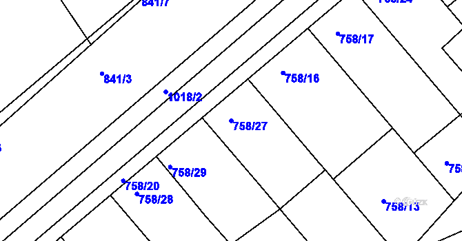 Parcela st. 758/27 v KÚ Radslavice u Přerova, Katastrální mapa