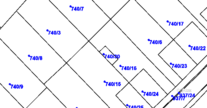 Parcela st. 740/30 v KÚ Radslavice u Přerova, Katastrální mapa