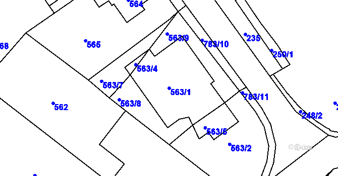 Parcela st. 563/1 v KÚ Raduň, Katastrální mapa
