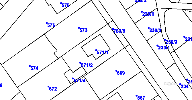 Parcela st. 571/1 v KÚ Raduň, Katastrální mapa