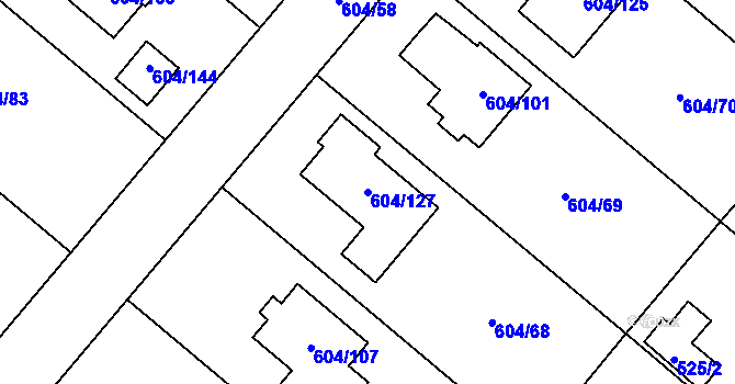 Parcela st. 604/127 v KÚ Raduň, Katastrální mapa