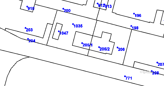 Parcela st. 205/1 v KÚ Radvanice v Čechách, Katastrální mapa
