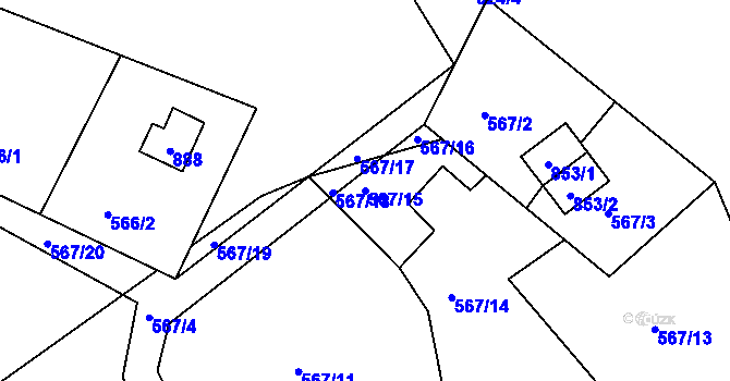 Parcela st. 567/15 v KÚ Radvanice v Čechách, Katastrální mapa