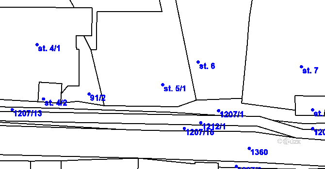 Parcela st. 5/1 v KÚ Rájec u Zábřeha, Katastrální mapa
