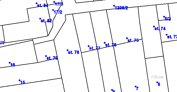 Parcela st. 77 v KÚ Rájec u Zábřeha, Katastrální mapa
