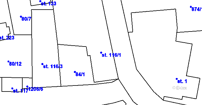 Parcela st. 116/1 v KÚ Rájec u Zábřeha, Katastrální mapa