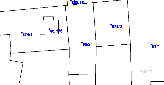 Parcela st. 90/2 v KÚ Rájec u Zábřeha, Katastrální mapa