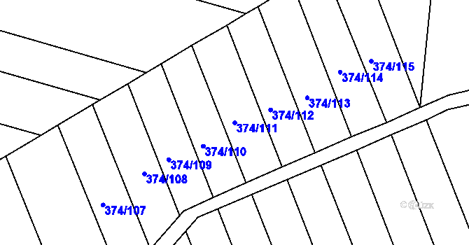 Parcela st. 374/111 v KÚ Rájec u Zábřeha, Katastrální mapa