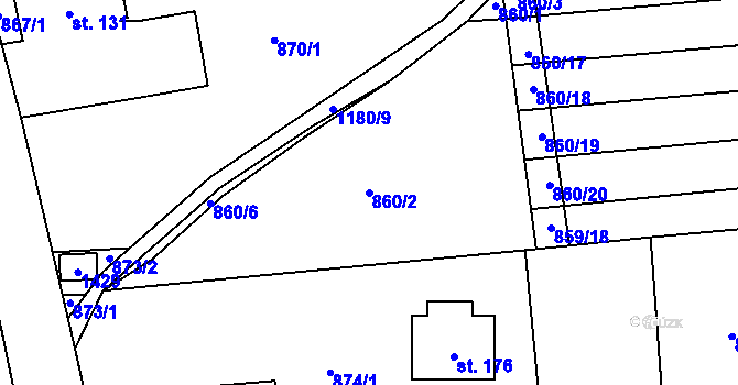 Parcela st. 860/2 v KÚ Rájec u Zábřeha, Katastrální mapa