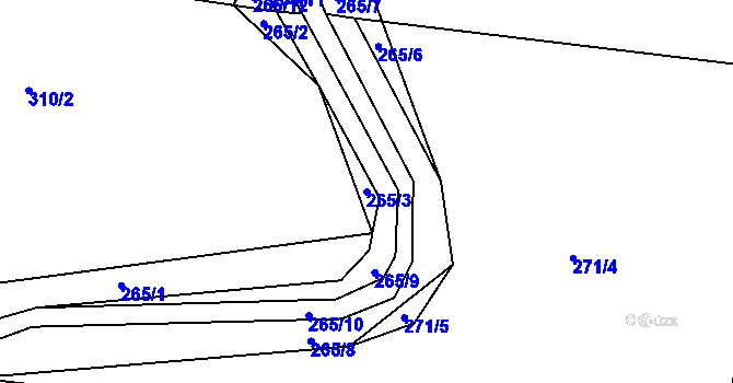 Parcela st. 265/3 v KÚ Rájec u Zábřeha, Katastrální mapa