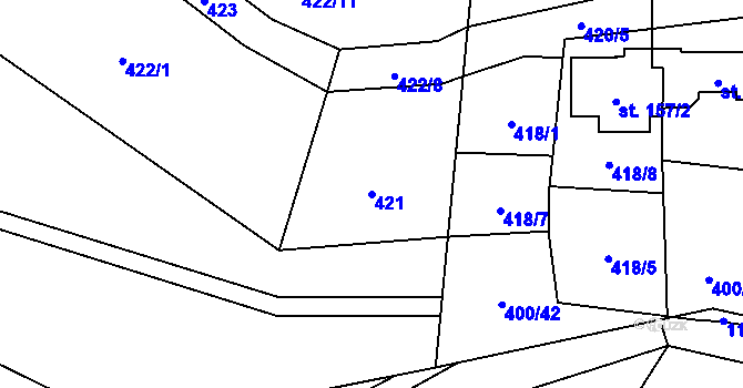 Parcela st. 421 v KÚ Rájec u Zábřeha, Katastrální mapa