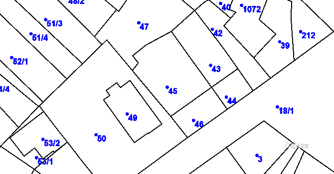 Parcela st. 45 v KÚ Jestřebí, Katastrální mapa