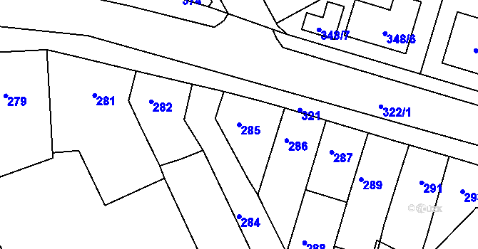Parcela st. 285 v KÚ Jestřebí, Katastrální mapa