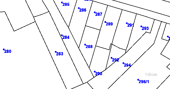 Parcela st. 288 v KÚ Jestřebí, Katastrální mapa