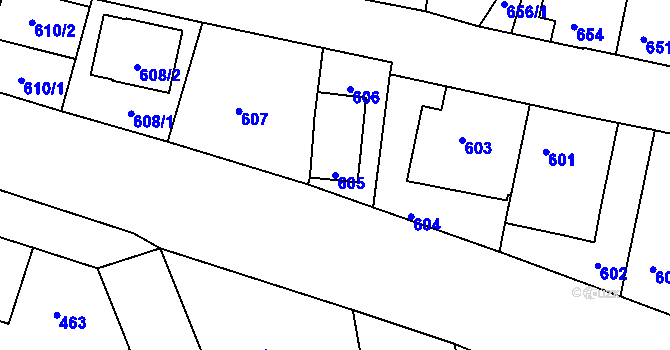 Parcela st. 605 v KÚ Jestřebí, Katastrální mapa