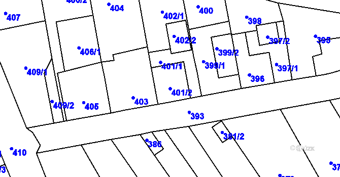 Parcela st. 401/2 v KÚ Jestřebí, Katastrální mapa
