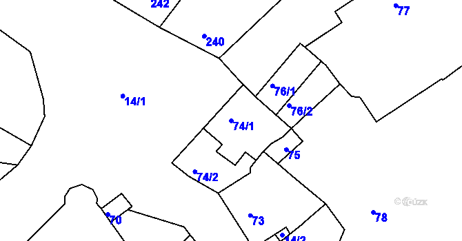 Parcela st. 74/1 v KÚ Rájec nad Svitavou, Katastrální mapa