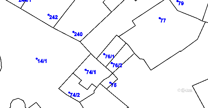 Parcela st. 76/1 v KÚ Rájec nad Svitavou, Katastrální mapa