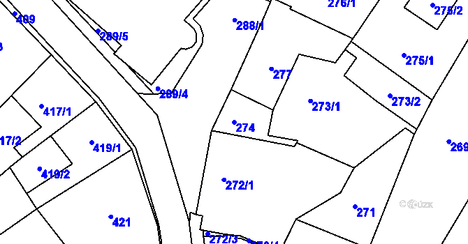 Parcela st. 274 v KÚ Rájec nad Svitavou, Katastrální mapa