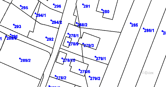 Parcela st. 279/3 v KÚ Rájec nad Svitavou, Katastrální mapa