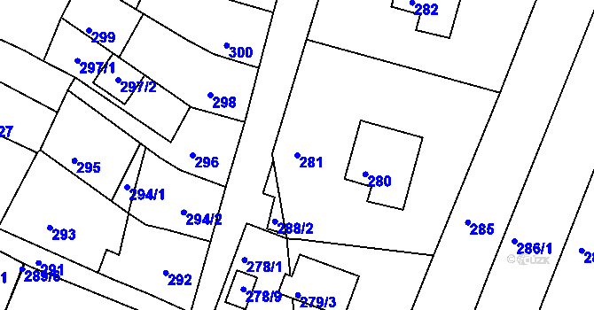 Parcela st. 281 v KÚ Rájec nad Svitavou, Katastrální mapa