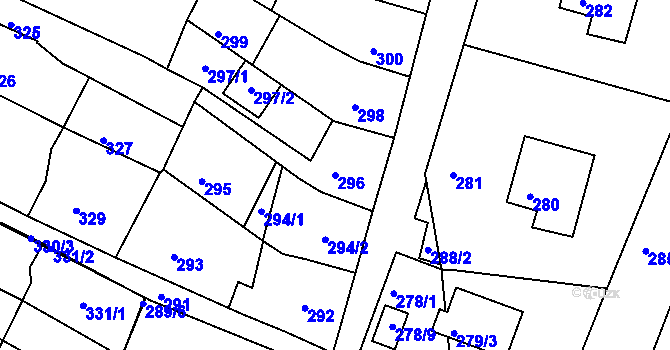 Parcela st. 296 v KÚ Rájec nad Svitavou, Katastrální mapa