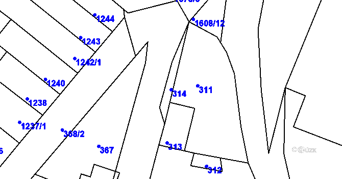 Parcela st. 314 v KÚ Rájec nad Svitavou, Katastrální mapa