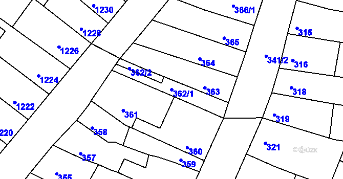 Parcela st. 362/1 v KÚ Rájec nad Svitavou, Katastrální mapa