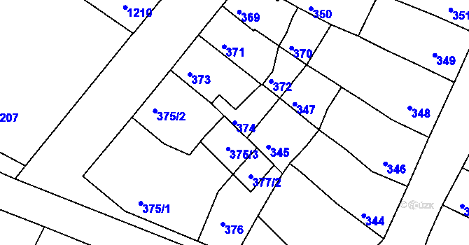 Parcela st. 374 v KÚ Rájec nad Svitavou, Katastrální mapa