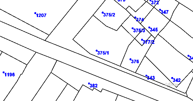Parcela st. 375/1 v KÚ Rájec nad Svitavou, Katastrální mapa