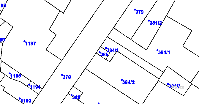 Parcela st. 385 v KÚ Rájec nad Svitavou, Katastrální mapa