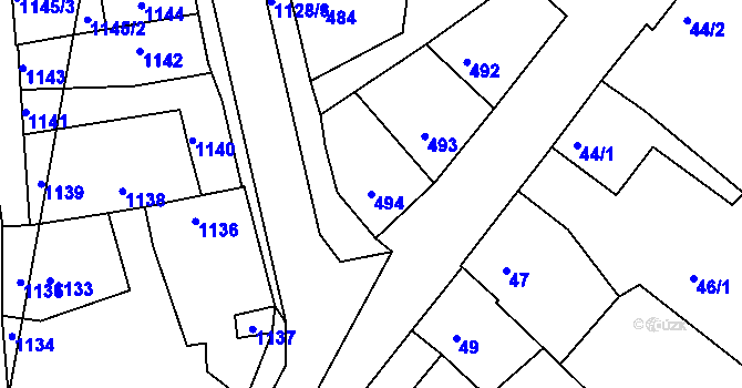 Parcela st. 494 v KÚ Rájec nad Svitavou, Katastrální mapa