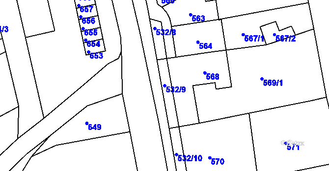 Parcela st. 532/9 v KÚ Rájec nad Svitavou, Katastrální mapa