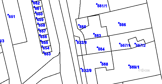 Parcela st. 532/14 v KÚ Rájec nad Svitavou, Katastrální mapa