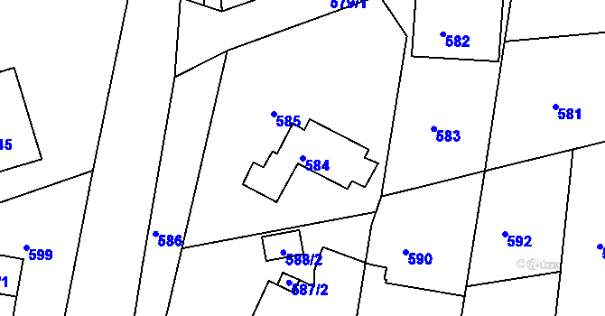 Parcela st. 584 v KÚ Rájec nad Svitavou, Katastrální mapa