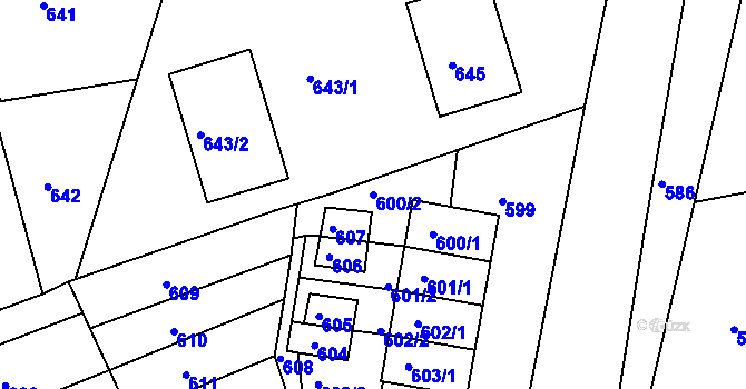 Parcela st. 600/2 v KÚ Rájec nad Svitavou, Katastrální mapa