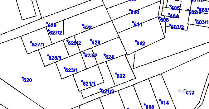 Parcela st. 624 v KÚ Rájec nad Svitavou, Katastrální mapa