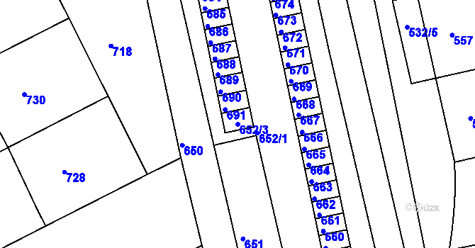 Parcela st. 652/3 v KÚ Rájec nad Svitavou, Katastrální mapa