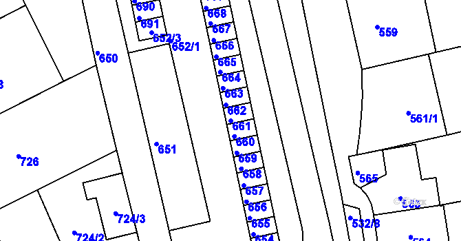 Parcela st. 661 v KÚ Rájec nad Svitavou, Katastrální mapa