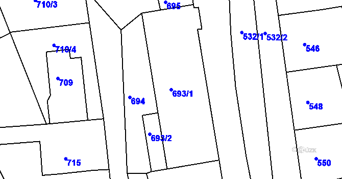 Parcela st. 693/1 v KÚ Rájec nad Svitavou, Katastrální mapa