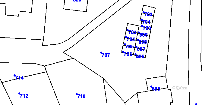 Parcela st. 707 v KÚ Rájec nad Svitavou, Katastrální mapa