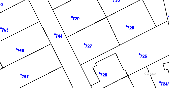 Parcela st. 727 v KÚ Rájec nad Svitavou, Katastrální mapa