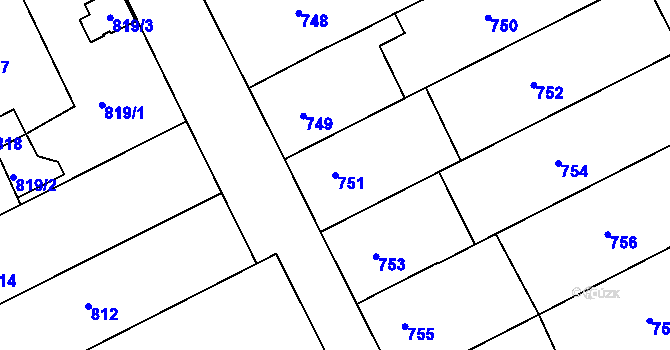 Parcela st. 751 v KÚ Rájec nad Svitavou, Katastrální mapa