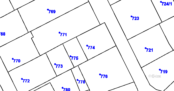 Parcela st. 774 v KÚ Rájec nad Svitavou, Katastrální mapa