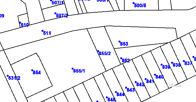 Parcela st. 855/2 v KÚ Rájec nad Svitavou, Katastrální mapa