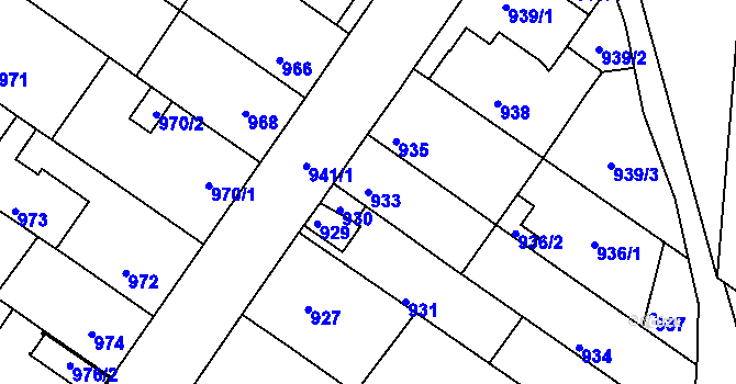 Parcela st. 933 v KÚ Rájec nad Svitavou, Katastrální mapa