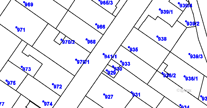 Parcela st. 941/1 v KÚ Rájec nad Svitavou, Katastrální mapa