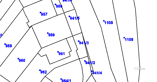 Parcela st. 941/3 v KÚ Rájec nad Svitavou, Katastrální mapa