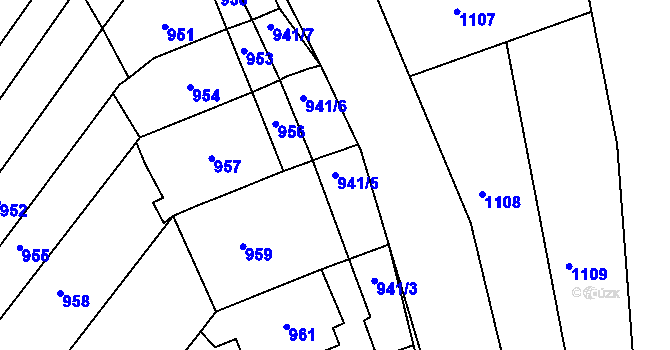 Parcela st. 941/5 v KÚ Rájec nad Svitavou, Katastrální mapa